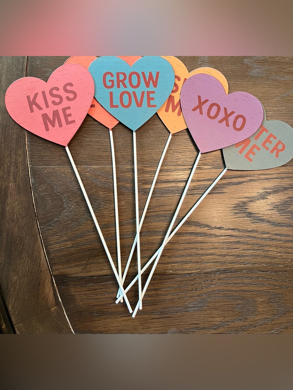 Multicolored Heart Picks Accent - FOR EVER Table/Garden Pick sets of 6 - Picture 9 of 10